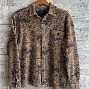 Vintage 90s True Grit Nature Moose Fleece Brown Jacket shirt mens large
